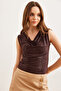 Women's Brown Degaje Collar Animal Print Flowy Blouse Blz- 19002805 - 3