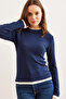 Women's Navy Blue Soft Touch Flexible Blouse with Neckline and Skirt Garnish Blz- 19002802 - 4