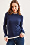 Women's Navy Blue Soft Touch Flexible Blouse with Neckline and Skirt Garnish Blz- 19002802 - 3