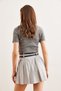 Women's Gray Double Belted Pleated Mini Woven Skirt Etk- 19000288 - 7