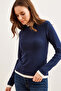Women's Navy Blue Soft Touch Flexible Blouse with Neckline and Skirt Garnish Blz- 19002802 - 5