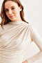 Women's Crocodile Stone Drape Detailed Boat Neck Blouse Blz- 19002807 - 5