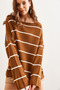 Women's Tan Boat Neck Striped Loose Knitwear Sweater Kzk- 19000921 - 6