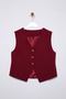 Bordo Fitted Crop Kalpli Düğmeli Dokuma Yelek TWOSS25YE00015 - 8