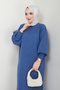Women's Midnight Blue Hijab Balloon Sleeve Knitwear Dress - 7