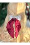Imported French Automatic Buckle Complete Crystal Stone Plated Burgundy Red Satin Pendant with Bow - 2
