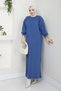 Women's Midnight Blue Hijab Balloon Sleeve Knitwear Dress