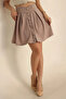 Women's Pleated Crepe Mini Skirt with Gold Buttons