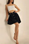 Women's Pleated Crepe Mini Skirt with Gold Buttons