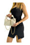 Women's Soft Cream Leather Knot Detailed Handle Chain Strap Mini Hand Shoulder Baguette Bag - 2