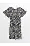 Blue Crew Neck Patterned Short Sleeve Dress - 6