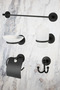 Black Bathroom Accessory Set - Set of 5 Long Towel Holder/Toilet Roll Holder/Robe Rack/Soap Dish/Toothbrush Holder