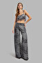Women's Black White Leopard Color W426 Denim Fabric Palazzo Fit Mid Waist Denim Jean - 6