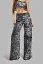 Women's Black White Leopard Color W426 Denim Fabric Palazzo Fit Mid Waist Denim Jean