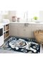 Tokyo Collection Navy Blue Theme White Tiger and Flower Patterned Woven Base Modern Decorative Carpet 07 - 3