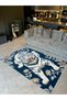 Tokyo Collection Navy Blue Theme White Tiger and Flower Patterned Woven Base Modern Decorative Carpet 07