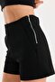 Black Crepe Short Shorts with Zipper and Pocket Detail-L - Black - 2