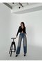 Women's pale effect vintage loose fit wide leg baggy jean pants - 4