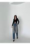 Women's pale effect vintage loose fit wide leg baggy jean pants - 6