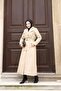 Seasonal Premium Double-Breasted Collar Lined Long Women's Hijab Trench Coat Cream - 7