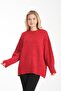 Oversize Basic Red Long Women's Sweater - 3