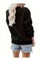 Women's Portrait Printed Crew Neck Oversize Black Sweatshirt - 2