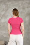 Pink Square Neck Ribbed Bow Blouse Short Sleeve Knitwear T-Shirt - 6