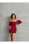 Women's Long Sleeve Strapless Red Dress - 5