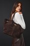 Bitter Brown, 100% Genuine Suede Leather Women's Shoulder Bag with Long Strap and Magnet Closure Detail - 2