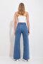 Ragazza 90's Medium Blue Lycra Palazzo Loose Leg Super High Waist Jean Pants - 2
