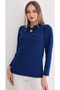 Navy Blue Ruffled Collar Blouse Stretch Fabric Crepe - 7