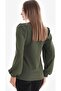 Khaki Balloon Sleeve Lycra Crepe Blouse - 8