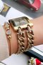 Women's Watch with Special Boxed Chain 3 Atm Waterproof Gold Color Steel Band + Bracelet Hmby2041C1 - 3