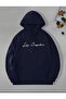 Back and Front Printed City of Angeles Pocketed Hooded Sweatshirt - 2