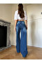 90's Dark Blue Navy Lycra Super Extra High Waist Palazzo Loose Jean Pants - 2