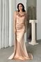 Flower Detailed Front Gathered Long Satin Dress