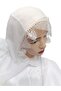 White Colorful Prayer Headcover - Handmade Dowry Embroidered Writing Circle - 4