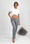 Women's Pajama Bottoms with Ribbon, Super Laci White Square - 2
