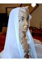 White Colorful Prayer Headcover - Handmade Dowry Embroidered Writing Circle - 8