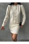 Women's Ecru Gold Heart Button Detailed Cardigan Skirt Double Knitwear Set - 3