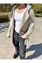 Cardigan Hooded Pocket Natural Cotton Loose Laser Cut Ripped Detailed Knitwear Long Poncho Cardigan - 6