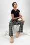 Black White Plaid Checkered Women's Velvet Pajama Bottoms Tracksuit Cotton