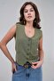 Khaki Fitted Buttoned Unlined Woven Vest