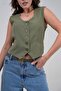 Khaki Fitted Buttoned Unlined Woven Vest - 3