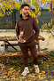 بدلة رياضية نسائية كبيرة الحجم BROWN 3 THREAD (سميكة مع فرو من الداخل) - 3
