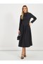 Pleated Drop Waist Detail A-Line Midi Dress - 4