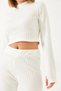 Women's White Finger-Looped Elastic Waist Palazzo Trousers Ribbed Top and Bottom Set 0206 60261177 - 5