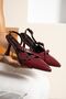 Women's Burgundy Patent Leather Biana Model Double Banded Buckle Detailed Open Evening Dress Stiletto Classic Heeled Shoes - 2