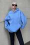 Blue Hooded Fleece-Lined Oversized Sweatshirt Mg1566