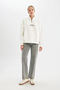 Loose Fit Half Zip Printed Thick Fabric Sweatshirt - 4